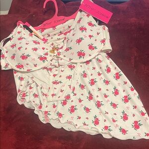 NWT Betsey Johnson Rose print 2 piece high waisted bikini with matching sarong